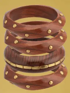 ATIBELLE Set Of 4 Gold-Plated Wooden Bangles
