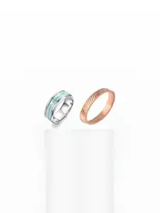 Dynamic Retail Global Set of 2 Gold Plated Multicolor Ring