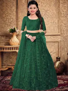 F Plus Fashion Girls Green Net Semi-Stitched Lehenga Choli