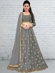 F Plus Fashion Girls Black Net Semi-Stitched Lehenga Choli