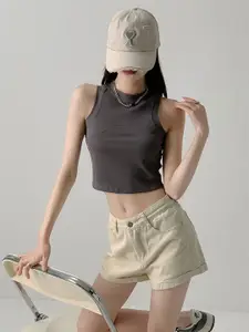 StyleCast x Revolte Women Solid Round Neck Tank Crop Top