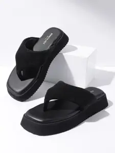 Kenneth Cole Leather Open Toe Flatform Heels With Velvet Finish