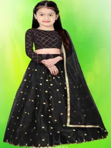 F Plus Fashion Girls Red Net Semi-Stitched Lehenga Choli