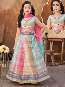 BAESD Girls Printed Mirror Work Tie and Dye Ready to Wear Lehenga & Blouse With Dupatta