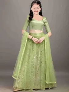 F Plus Fashion Girls Black Net Semi-Stitched Lehenga Choli