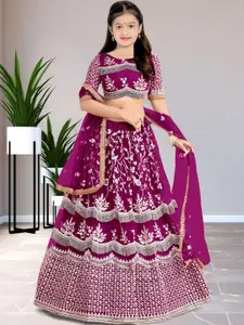 F Plus Fashion Girls Pink Net Semi-Stitched Lehenga Choli