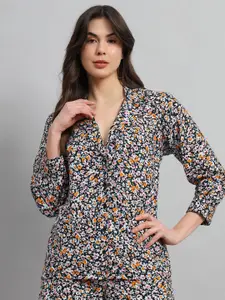 SCORPIUS Classic Floral Printed Cuban Collar Cotton Casual Shirt