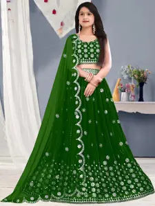 F Plus Fashion Girls Orange Net Semi-Stitched Lehenga Choli