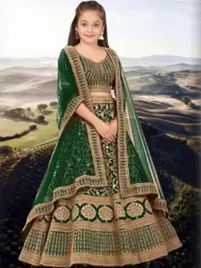 F Plus Fashion Girls Blue Silk Blend Semi-Stitched Lehenga Choli