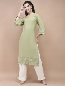 Shree Women Embroidered V-Neck Straight Kurta
