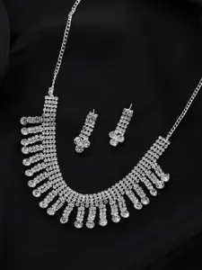 Anouk Silver Plated CZ Stone Studded Necklace Set