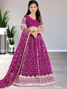 F Plus Fashion Girls Pink Net Semi-Stitched Lehenga Choli