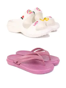 DRACKFOOT Women Set of 2 Self Design Flip Flops