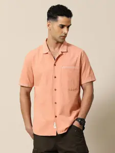 Mr Bowerbird Men Premium Fit Solid Cuban Collar Cotton Casual Shirt