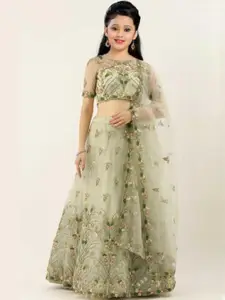 F Plus Fashion Girls Green Net Semi-Stitched Lehenga Choli