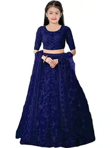 F Plus Fashion Girls Embroidered Thread Work Semi-Stitched Lehenga