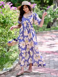 Stylum Women Floral Printed Puff Sleeve Empire Maxi Dress