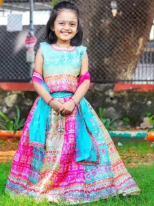 BAESD Girls Printed Mirror Work Tie and Dye Ready to Wear Lehenga & Blouse With Dupatta