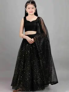 F Plus Fashion Girls Black Net Semi-Stitched Lehenga Choli