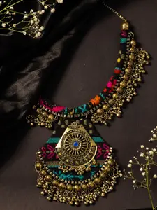 PANASH Gold-Plated Artificial Stones Studded Statement Necklace