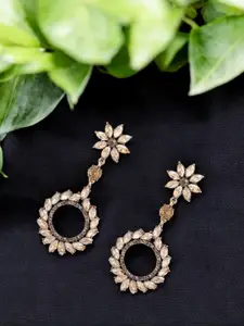 ANIKAS CREATION Gold-Plated Artificial Stones Studded Floral Shaped Drop Earrings