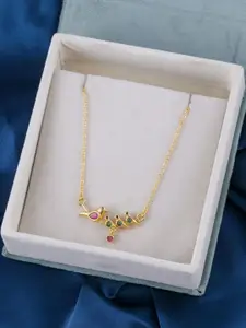 DressBerry Gold-Plated Artificial Stones Studded Triangular Shaped Pendant With Chain