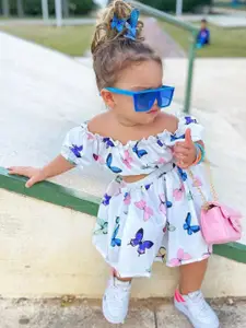 INCLUD Girls Printed Off-Shoulder Top With Skirt