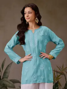 ADA Ethnic Motifs Embroidered Chikankari Chanderi Silk Chikankari Kurti