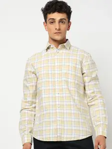 Blue Buddha Men Tailored Fit Tartan Checked Spread Collar Cotton Casual Shirt