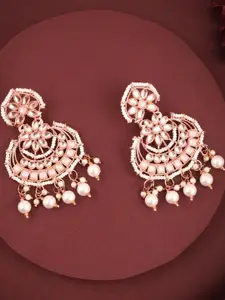 Anouk Gold-Plated Artificial Stones Studded And Beaded Contemporary Drop Earrings