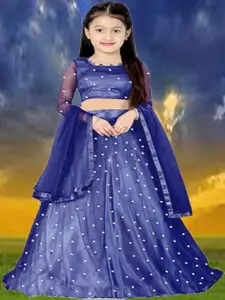 F Plus Fashion Girls Pink Net Semi-Stitched Lehenga Choli