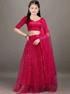 F Plus Fashion Girls Black Net Semi-Stitched Lehenga Choli