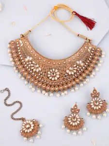 Anouk Mendi Gold-Polished White Kundan & Pearl Studded Choker Necklace Set