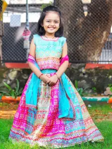 BAESD Girls Printed Mirror Work Ready to Wear Lehenga & Blouse With Dupatta