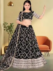 F Plus Fashion Girls Pink Net Semi-Stitched Lehenga Choli