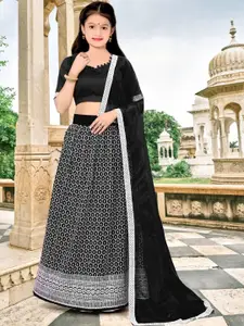 F Plus Fashion Girls Black Net Semi-Stitched Lehenga Choli