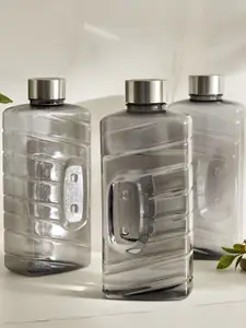 Home Centre Black & Silver-Toned Set of 3 Plastic Solid Water Bottle