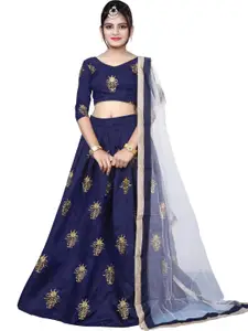 F Plus Fashion Girls Blue Silk Blend Semi-Stitched Lehenga Choli