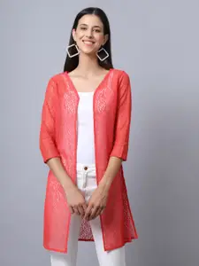 Moonaa Fashion Self Design V-Neck Open Front  Cotton Shrug