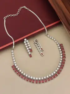 ABDESIGNS Enchanting Silver- Plated American Diamond Studded Necklace Set