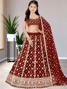 F Plus Fashion Girls Maroon Poly Georgette Semi-Stitched Lehenga Choli