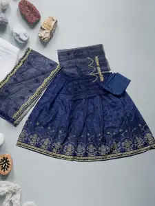 F Plus Fashion Girls Blue Net Semi-Stitched Lehenga Choli