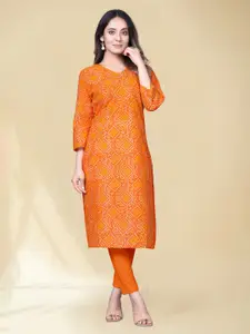Anouk Bandhani Printed V-Neck Straight Cotton Kurta
