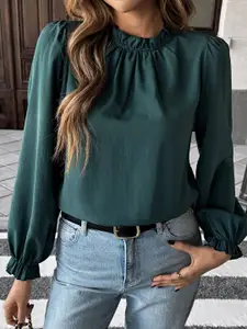 StyleCast x Revolte Women Puff Sleeves High Neck Regular Top