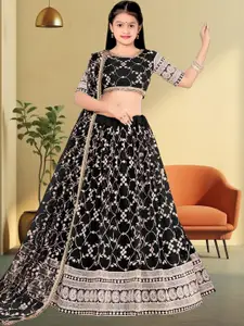 F Plus Fashion Girls Pink Net Semi-Stitched Lehenga Choli