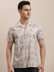 Turtle Men Relaxed Slim Fit Abstract Printed Cuban Collar Cotton Casual Shirt