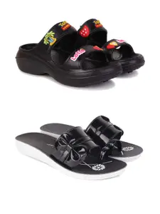 DRACKFOOT Women Pack Of 2 Self Design Flip Flops