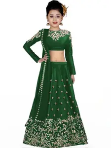 F Plus Fashion Girls Green Satin Semi-Stitched Lehenga Choli