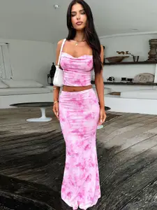 StyleCast Printed Shoulder Strap Top & Skirt Co-Ords Set