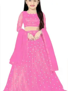 F Plus Fashion Girls Pink Net Semi-Stitched Lehenga Choli